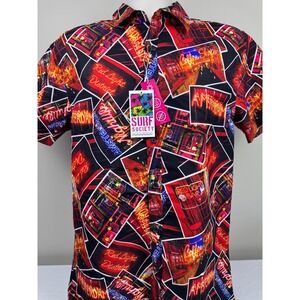 Surf Society Mens Amsterdam Nightlife Button Up Shirt Large NWT Neon Red Light
